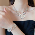 Irregular Open Oval Metal Necklace Bracelet Earrings view 3