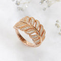 Leaf Feather Pave Finger Ring Gold Rose Gold White Gold view 5