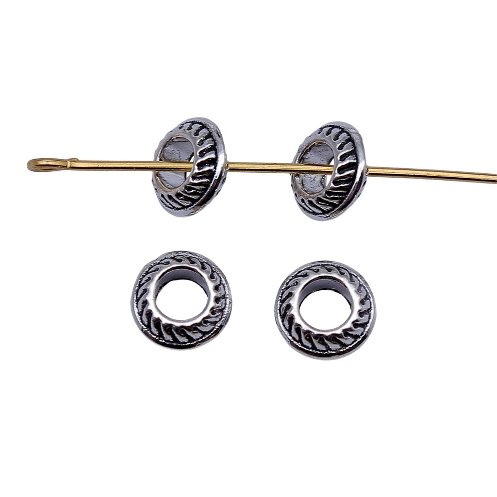 7.5x7.5x3.2mm 0.41g Antique Silver Zinc Alloy Flat Round Large Hole Spacer Beads for Bracelet Making