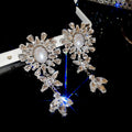 Silver Crystal Pearl Flower Necklace And Drop Earrings view 6