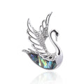 Silver Tone Abalone Shell Swan Brooch Rhinestone Wing Pin view 1