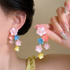 Multicolor Resin Flower Cluster Drop Earrings on a Stud Post