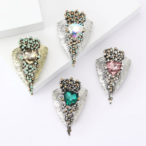 Glass Rhinestone Leaf Brooch Pink Coffee Green AB White