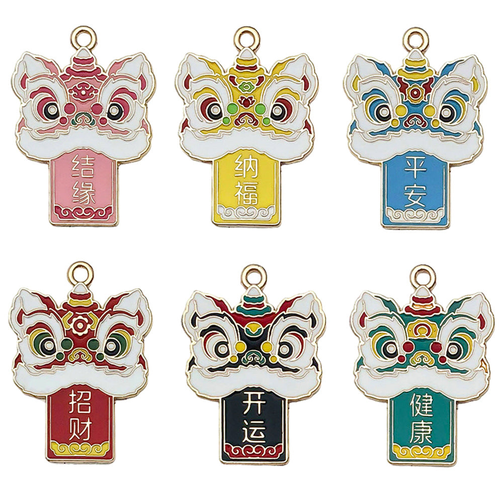 Enamel Zinc Alloy Lion Dance Charm Pendant for DIY Keychain Bracelet Necklace Jewelry
