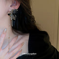 Black Butterfly and Chain Tassel Statement Earrings view 3