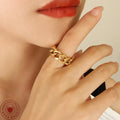 Chunky Curb Chain Link Open Ring Gold Steel Size Six view 3