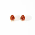 Amber Brown Teardrop Gold Tone Rounded Huggie Earrings view 5