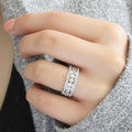 Triple-Row Round Clear Stone Wide Band Ring In Silver Tone view 1