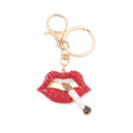 Rhinestone Lips Cigarette Keychain Gold Clasp Red Magenta view 5