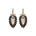 Black Leaf and Clear Crystal Floral Drop Stud Earrings view 5