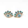 Gold Tone Turquoise Bead Lash Evil Eye Stud Earrings view 5