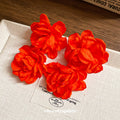 Orange Red Layered Fabric Flower Statement Stud Earrings view 4