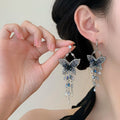 Blue Crystal Butterfly Tassel Drop Earrings Statement Jewelry Design view 2