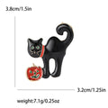 Black Enamel Cat Brooch Holding Jack O Lantern Pumpkin view 5