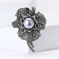Antique Leaf Pearl Brooch in Detailed Metal for Jackets and Scarves view 2