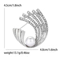 Pearl Crescent Crystal Fan Brooch Gold and Silver Tone view 6