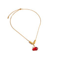 Gold Chain Red Rabbit Pendant Necklace with Bead Accents view 5