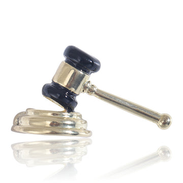 Enamel Auction Gavel Brooch Gold Silver Two Tone Styles