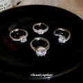 Silver Tone Square Solitaire Ring In Single Or Double Crystal Row view 3