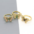 Gold Tone Multicolor Crystal Butterfly Adjustable Open Rings view 1