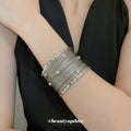 Layered Fine Wire Wide Cuff With Clear Crystals In Silver Or Gold Tone view 4