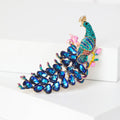 Antique Gold Peacock Brooch with Colorful Enamel Crystal Tail view 2