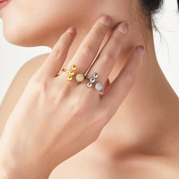 Open Ball Ring With Pave Sphere And Beads Gold Or Steel