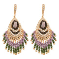 Multicolor Beaded Leaf Fringe Hook Earrings with Polished Details view 5