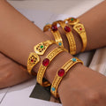 Gold Tone Stone Inlay Bangles Red Agate Turquoise Natural view 1