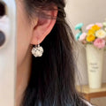 Silver Tone Pearl and Crystal Flower Hoop Earrings view 3