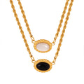 Gold Double Layer Twisted Rope Oval Stone Pendant Necklace view 5