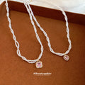 White Beaded Necklace with Pink Crystal Pendant Two Styles view 2