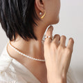 Teardrop Bar Hook Earrings Faux Pearl Accent Gold Steel view 4