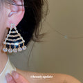 Gold Tiered Triangle Drop Earrings With Clear Crystal Fringe view 3