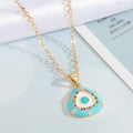 Gold Tone Enamel Triangle Eye Pendant Necklaces in Green or Pink view 2