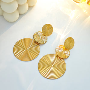 Gold-Tone Triple Spiral Disc Drop Earrings in Electroplated Iron