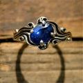 Blue Oval Wave Ring in Antiqued Silver Tone Polished Metal Jewelry view 3