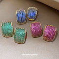 Ombre Crystal Rectangle Stud Earrings in Three Colors view 2