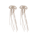 Silver Crystal Bow Chain Fringe Earrings Statement Fashion Jewelry view 5