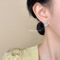 Silver-Tone Pearl Stud Earrings Ice Crystal CZ Cluster view 2