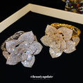 Large Clear Crystal Flower Hinged Bracelet In Silver Or Gold Tone view 2