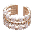 Gold Open Multi-Row Pearl and Rhinestone Stack Ring view 5
