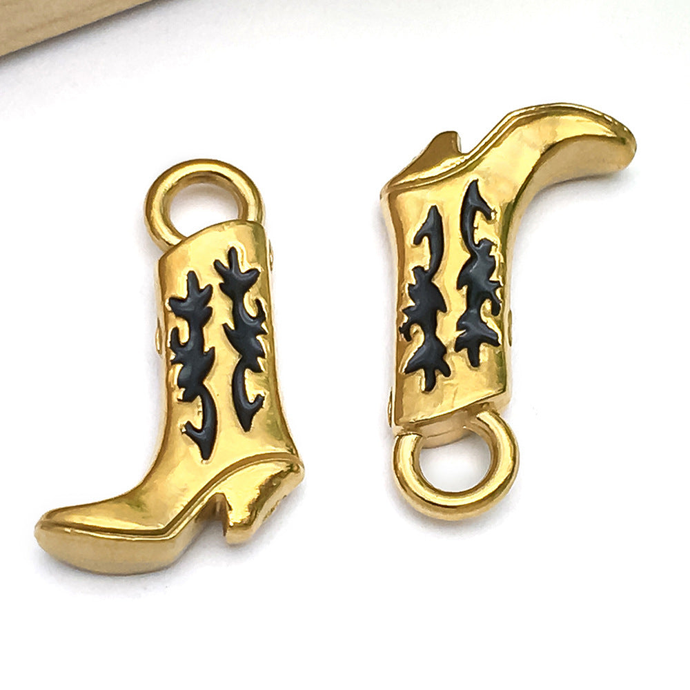 Enamel Stainless Steel Cowboy Hat Boot Cactus Gun Charm Pendant for DIY Necklace Jewelry