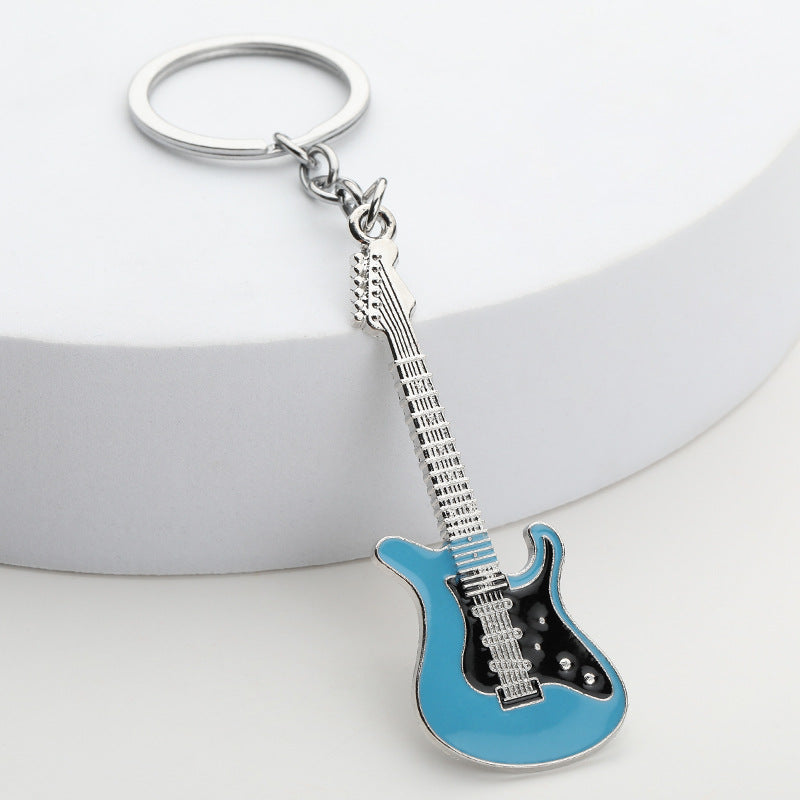 Painted Metal Guitar Keychain Musical Instrument Bag Charm