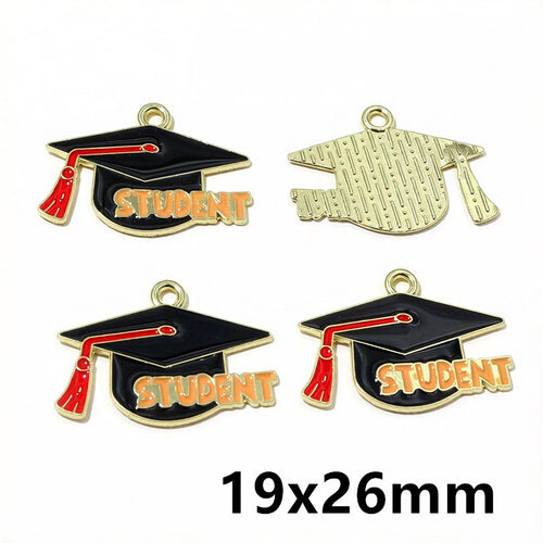 Colorful enamel school-theme charm with a small hanging loop in a close view showing the front and back