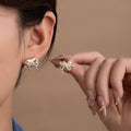 Crystal Look Bow and Heart Gold Small Stud Earrings view 1