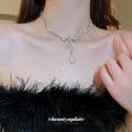 Silver Tone Bow Jewelry Options With Clear Crystals And Pearl Drops view 4