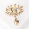Gold Evil Eye Brooch Rhinestone Lashes Teardrop Drop Pin view 3