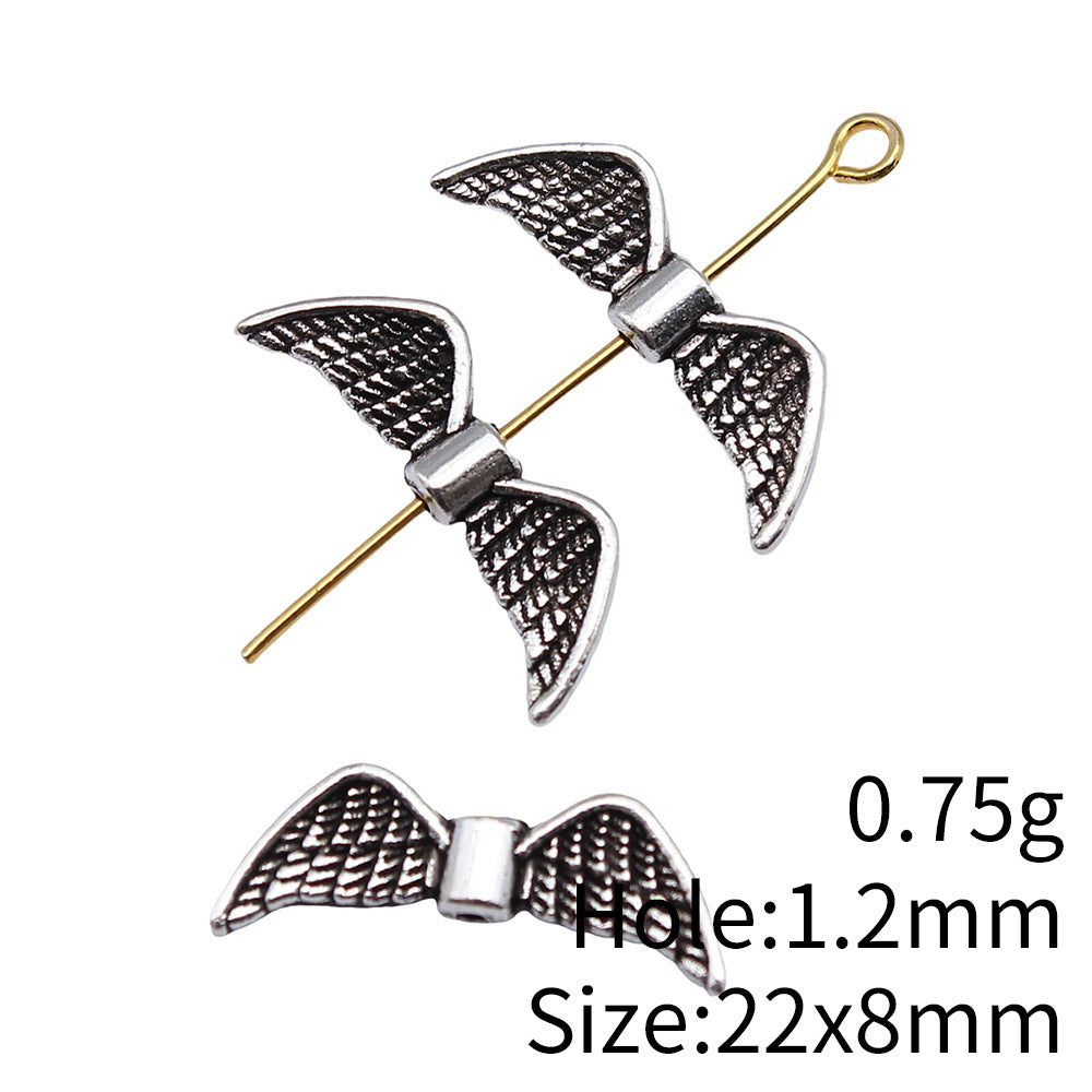 22x8mm 0.75g Antique Silver Zinc Alloy Wing Loose Metal Beads for DIY Necklace Bracelet Making