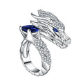 Silver Tone Dragon Head Open Adjustable Ring Square Gem view 5